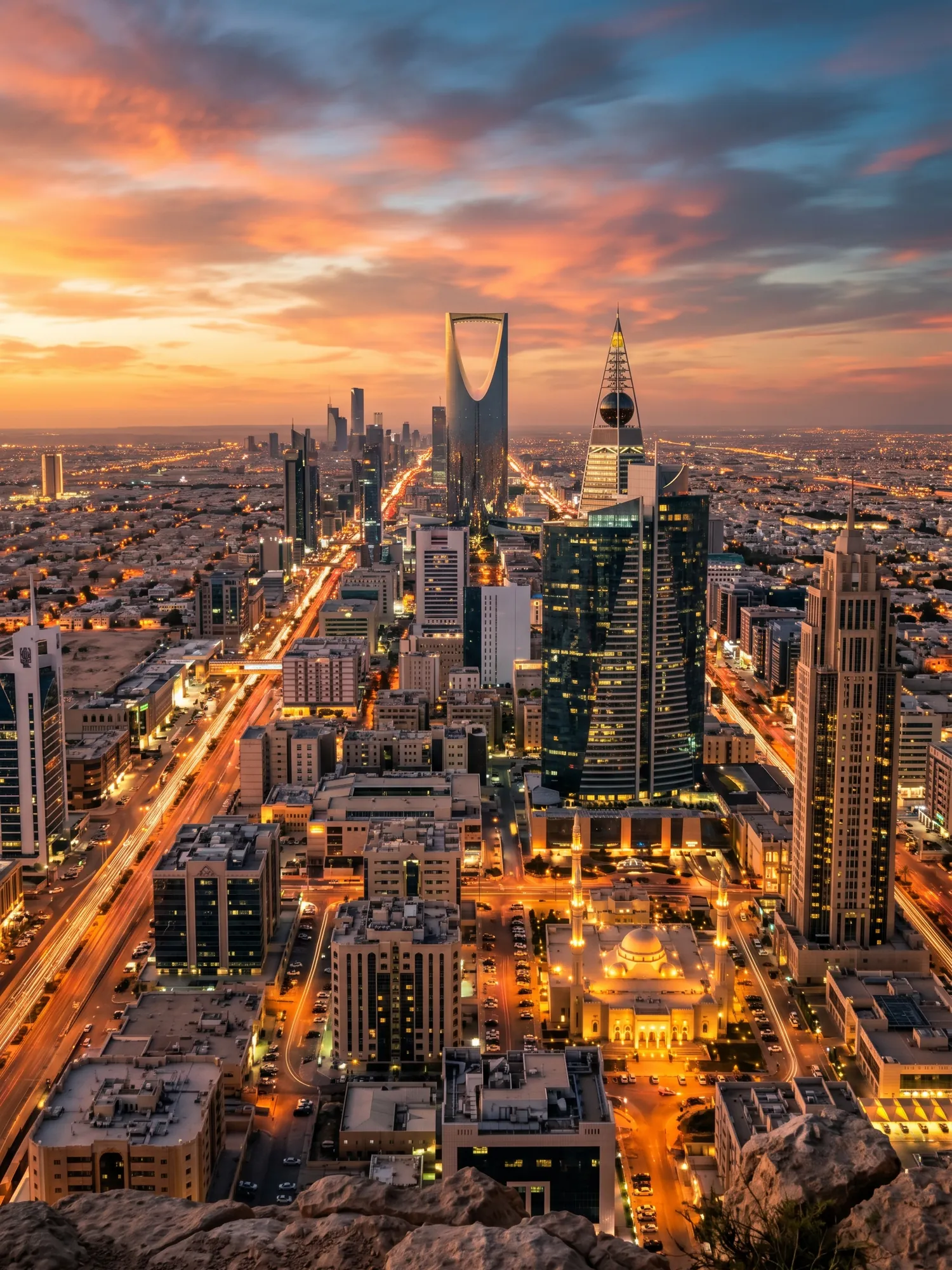 Image of Panoramic Cityscape View Of Riyadh At Sunset