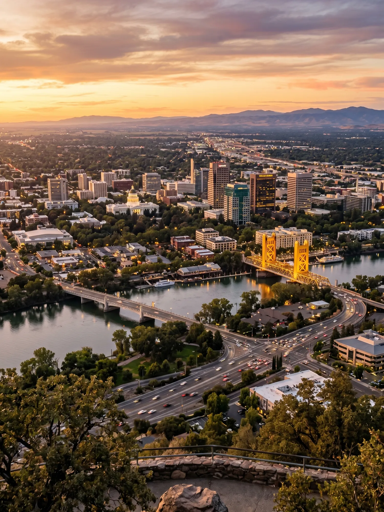Image of Panoramic Cityscape View Of Sacramento At Sunset