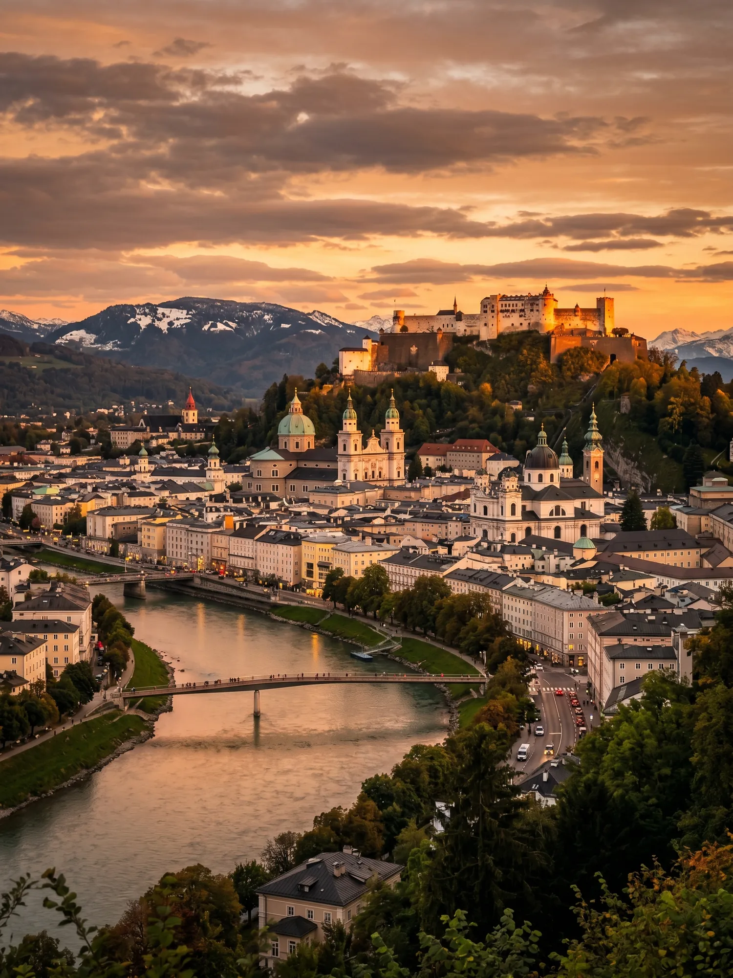Image of Panoramic Cityscape View Of Salzburg At Sunset
