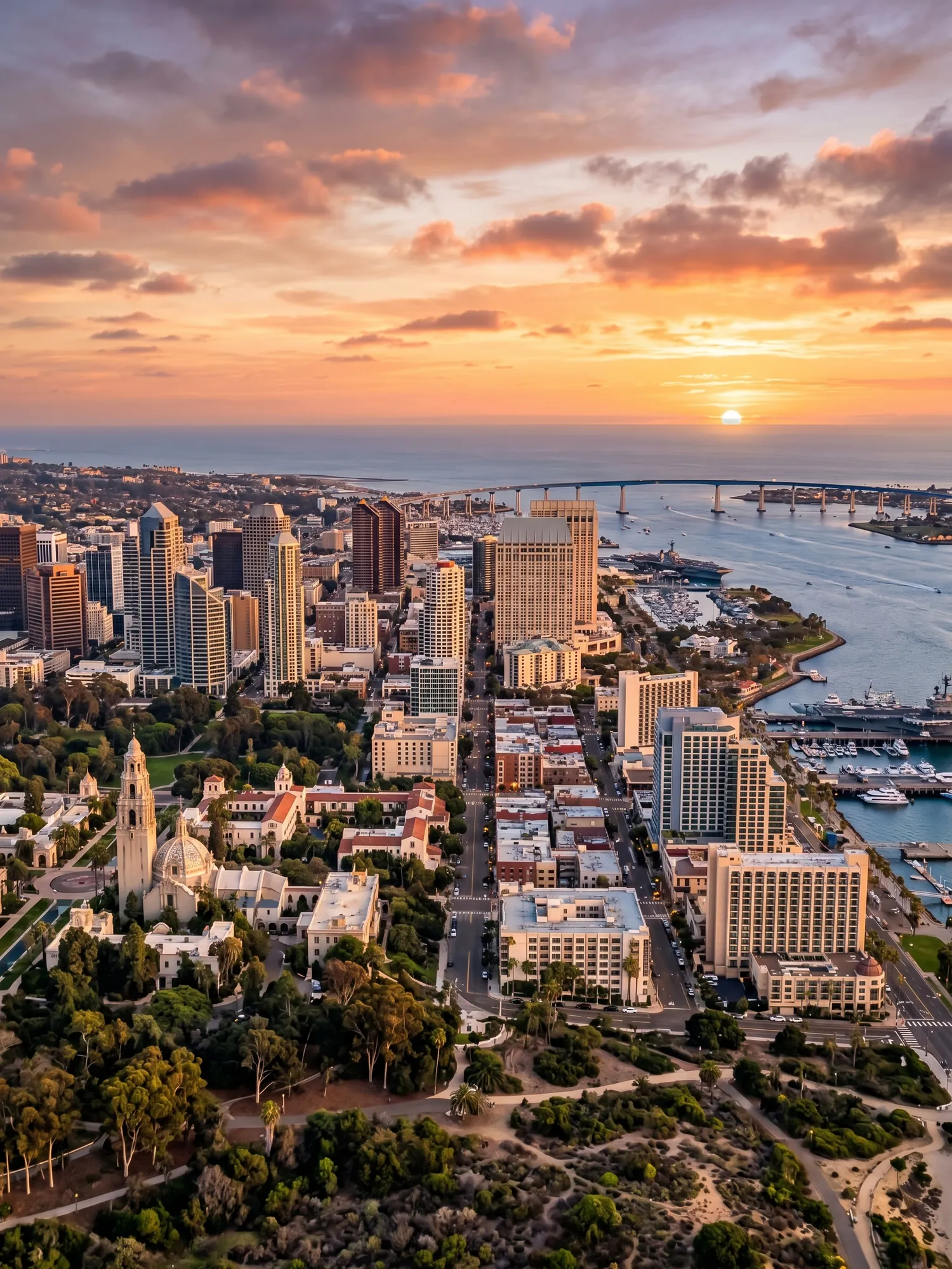 Image of Panoramic Cityscape View Of San Diego At Sunset