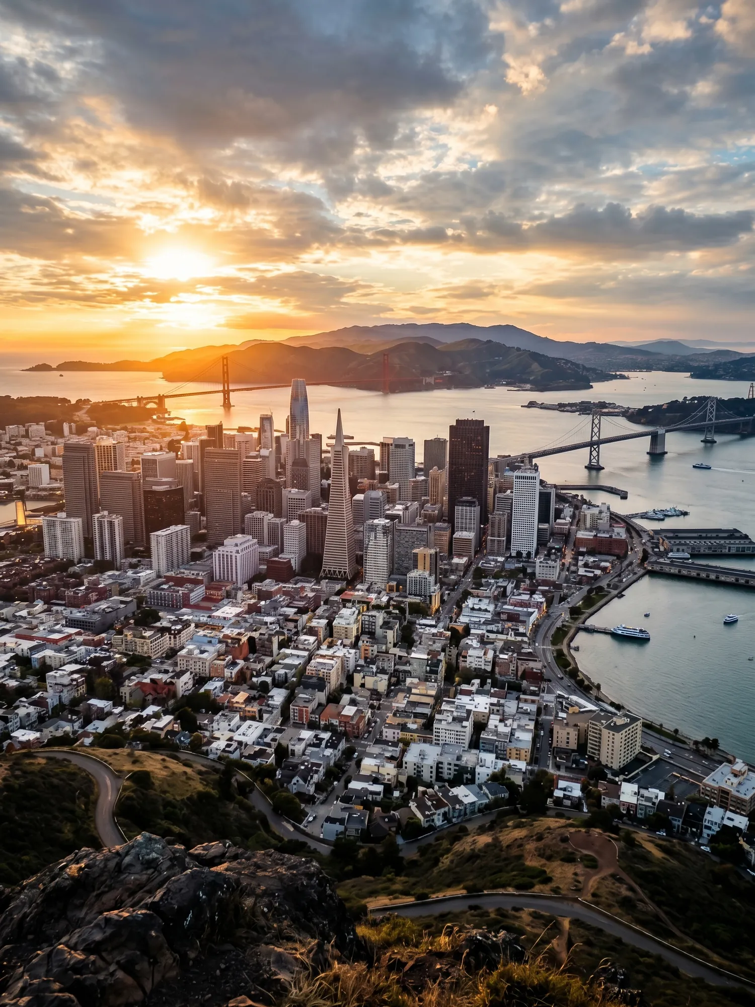 Image of Panoramic Cityscape View Of San Francisco At Sunset