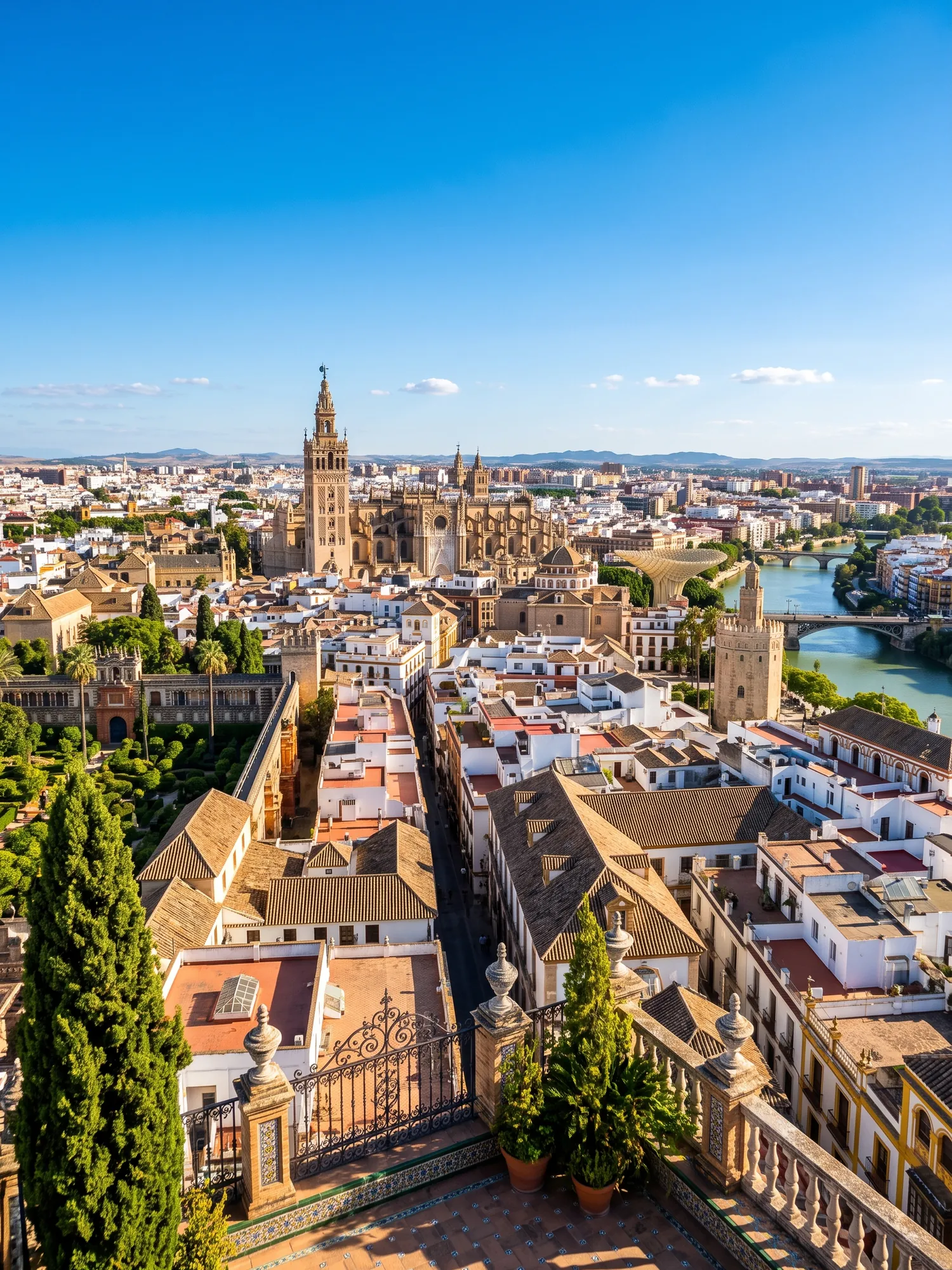 Image of Panoramic Cityscape View Of Seville In Bright Daylight