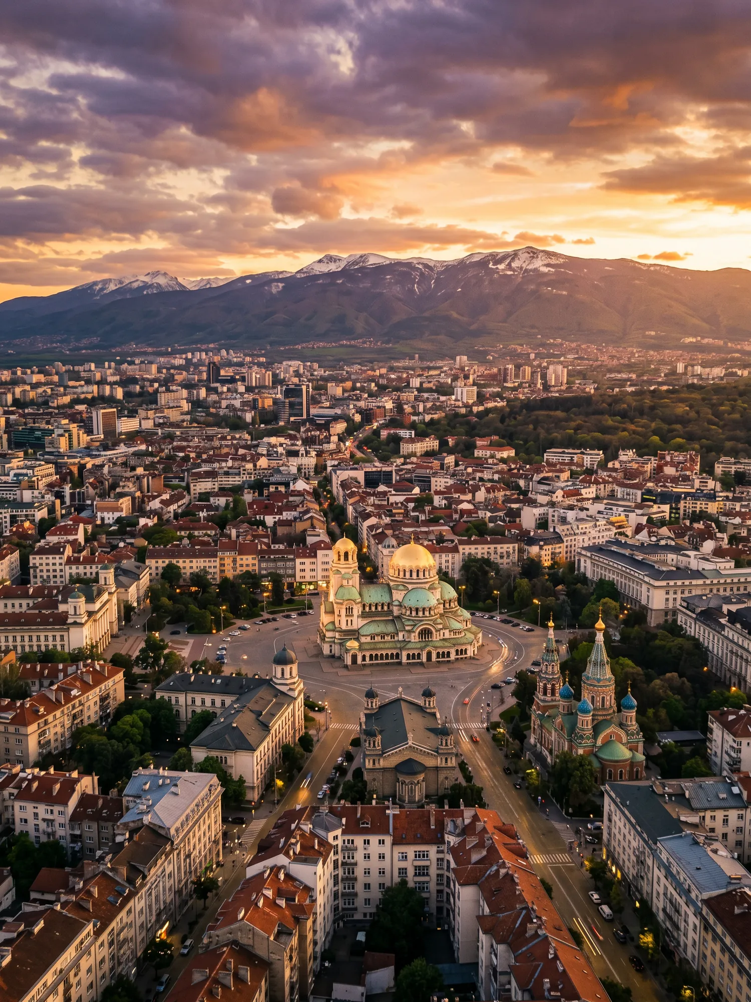Image of Panoramic Cityscape View Of Sofia At Sunset