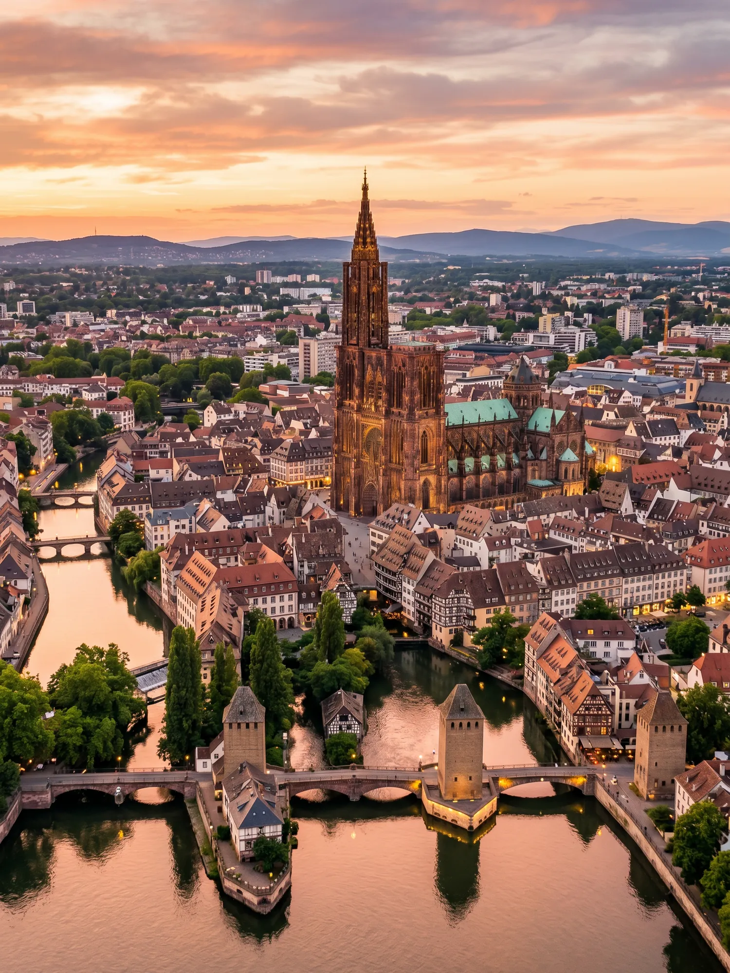 Image of Panoramic Cityscape View Of Strasbourg At Sunset