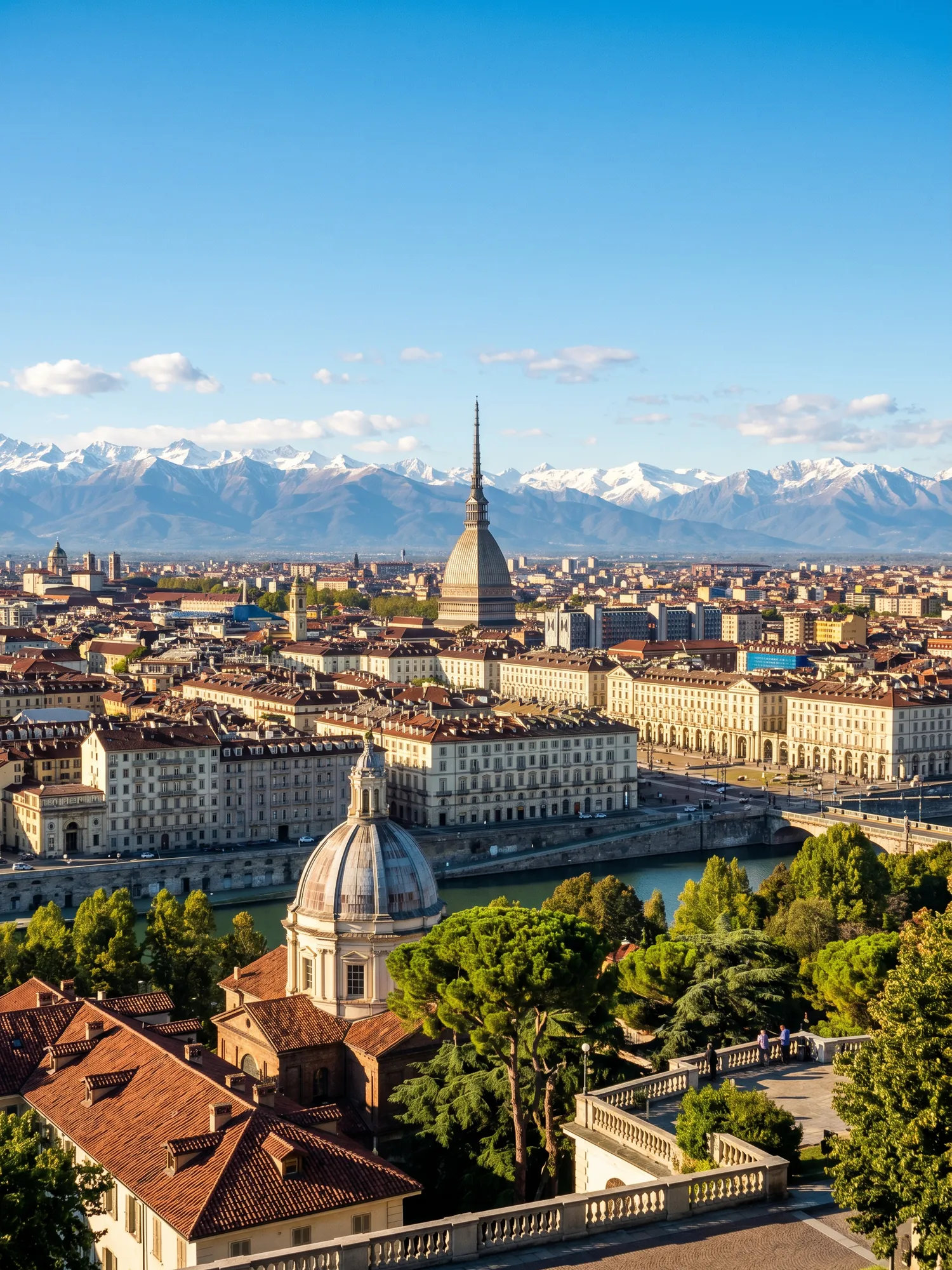 Image of Panoramic Cityscape View Of Turin At Sunset