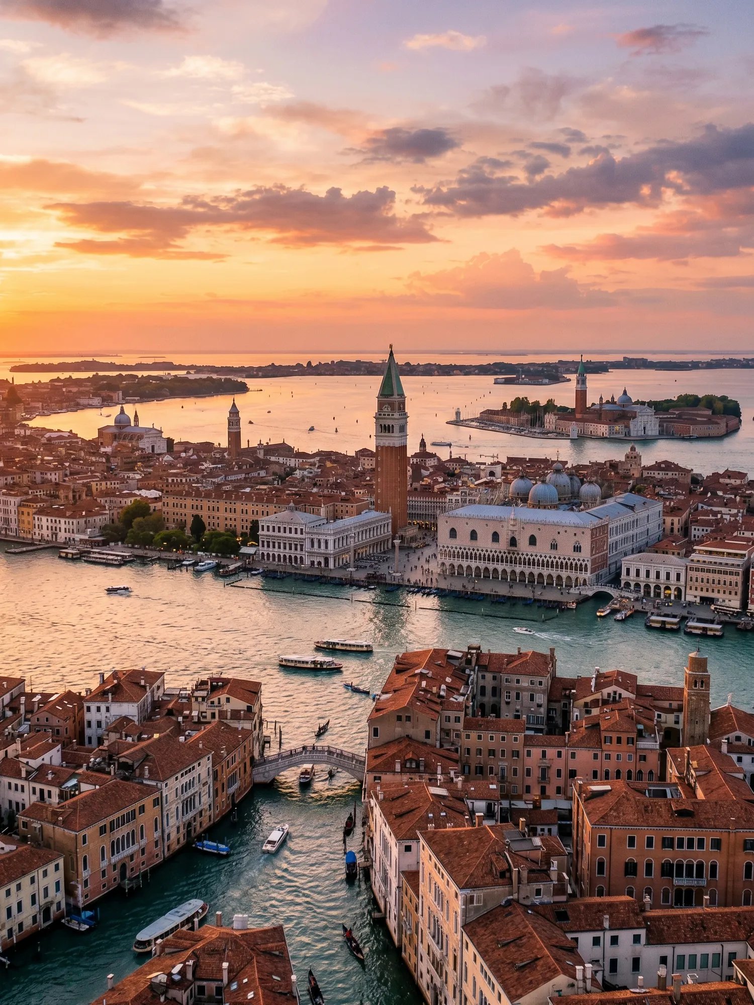 Image of Panoramic Cityscape View Of Venice At Sunset
