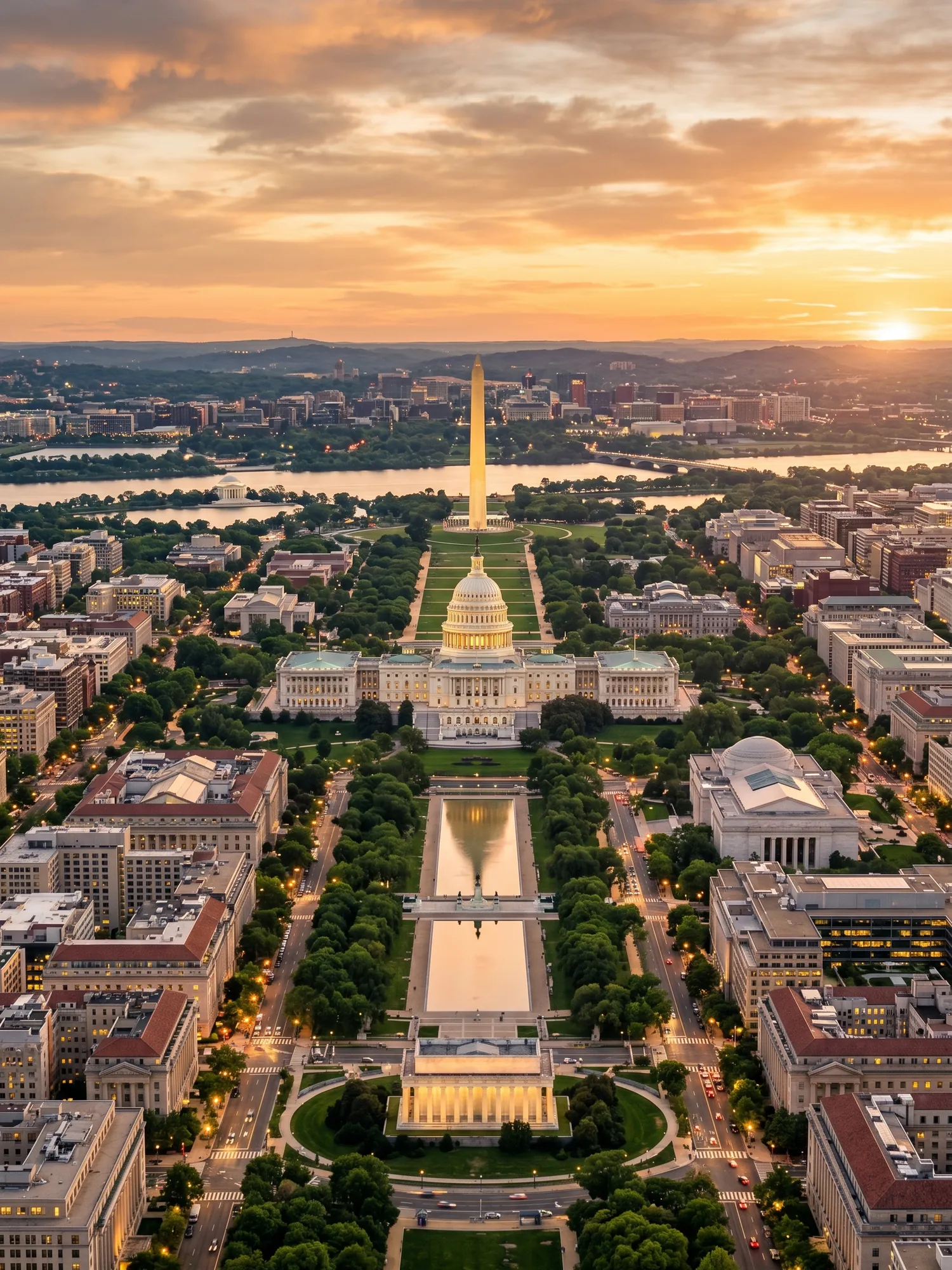 Image of Panoramic Cityscape View Of Washington Dc At Sunset