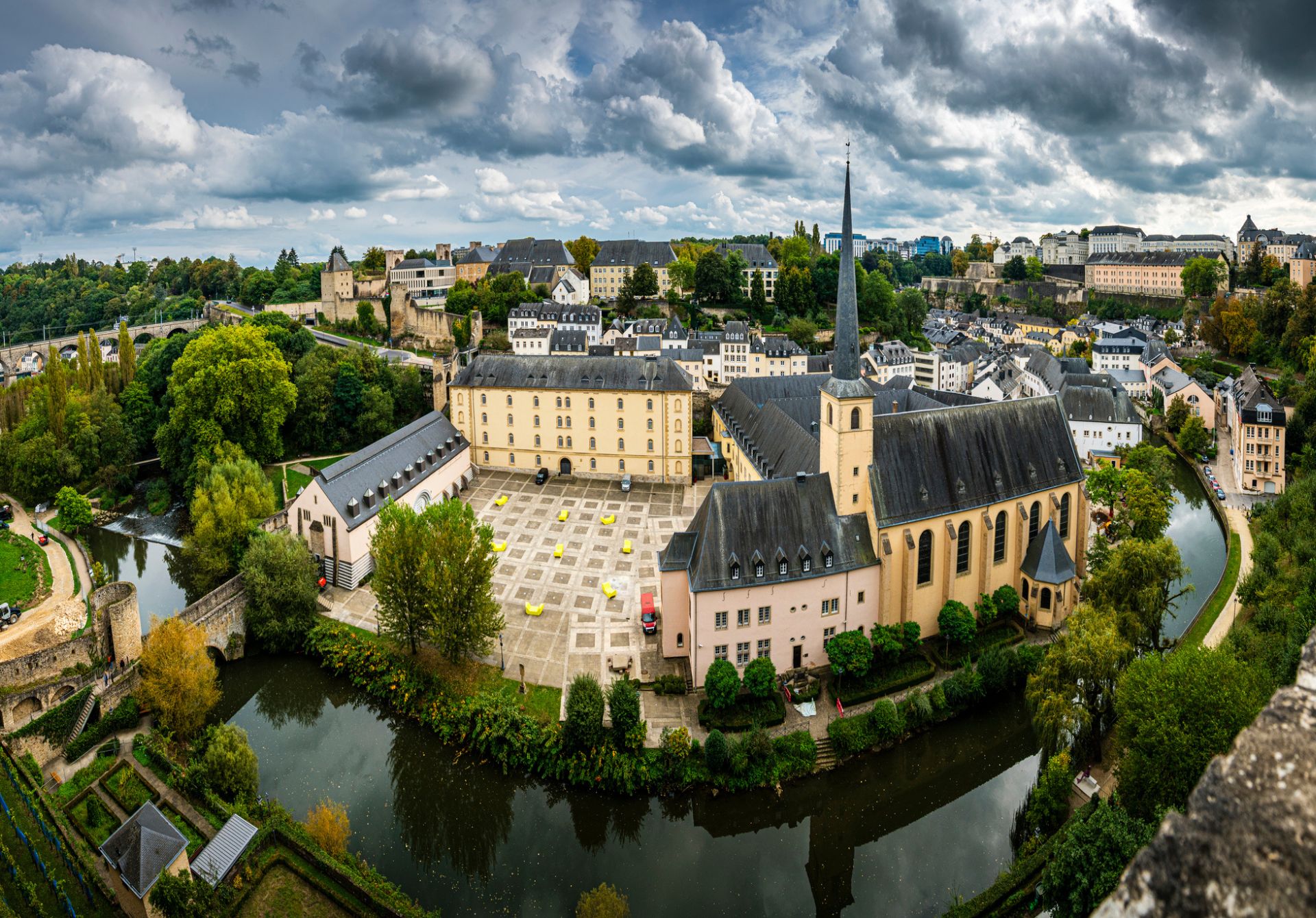 Image of View To Lower Town With River Alzette Abbey Neumunster Of Luxembourg City