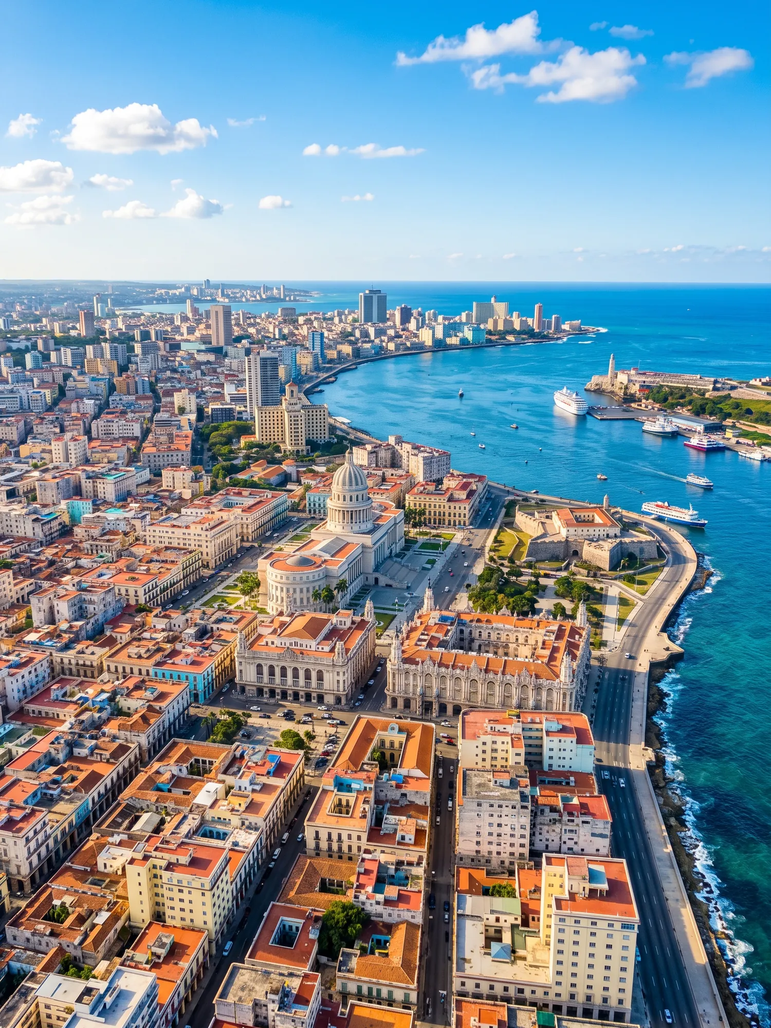 Panoramic aerial view of Cuba skyline in bright daylight