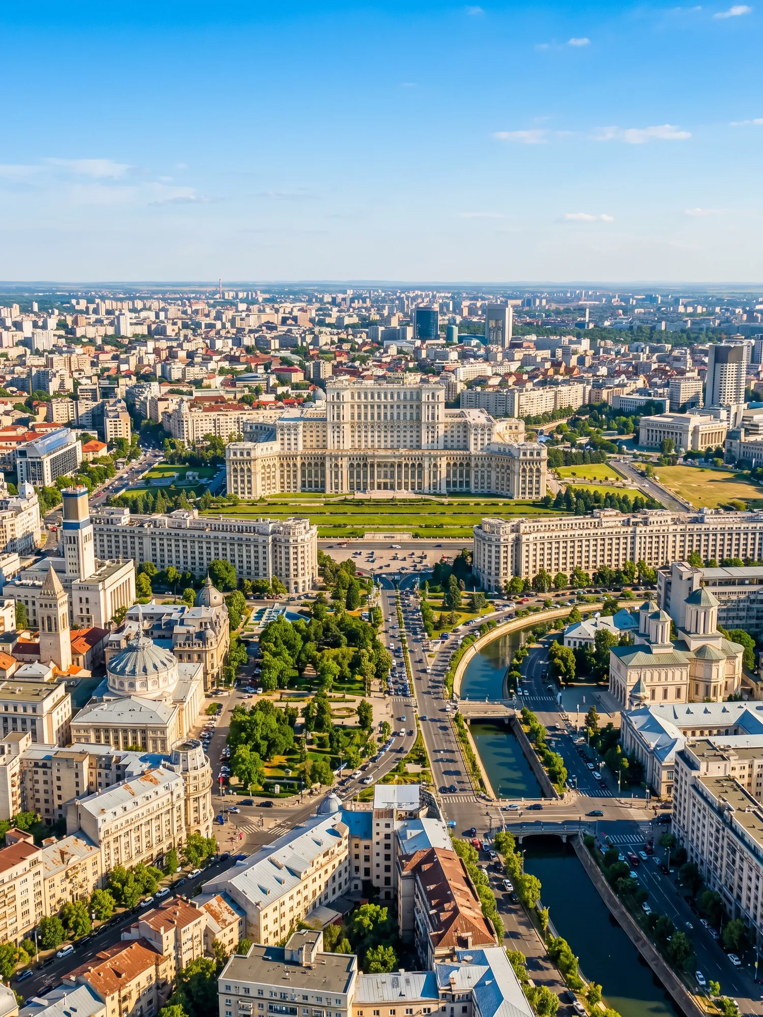 Image of Panoramic Cityscape View Of Bucharest In Bright Daylight