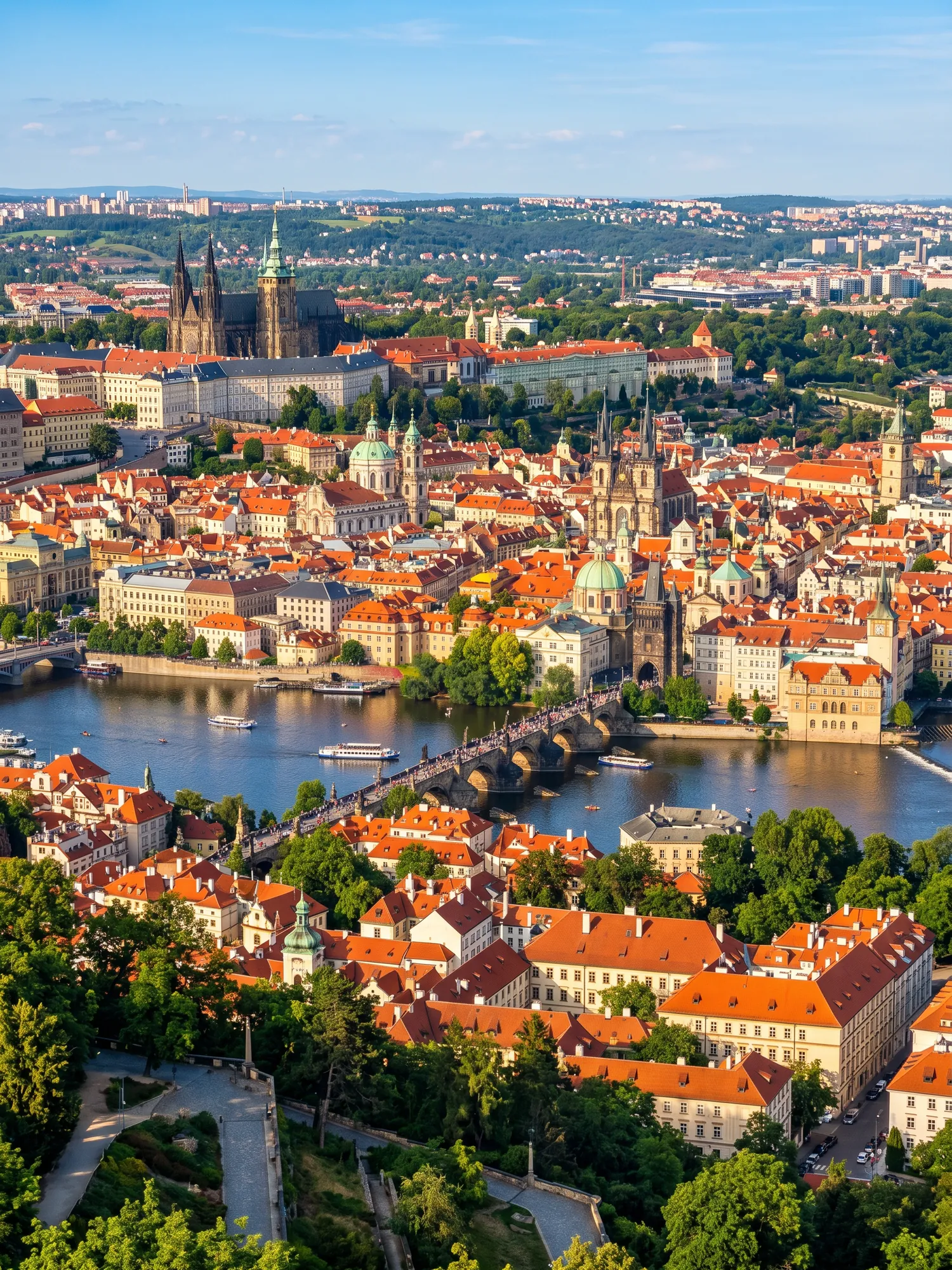 Image of Panoramic Cityscape View Of Prague In Bright Daylight
