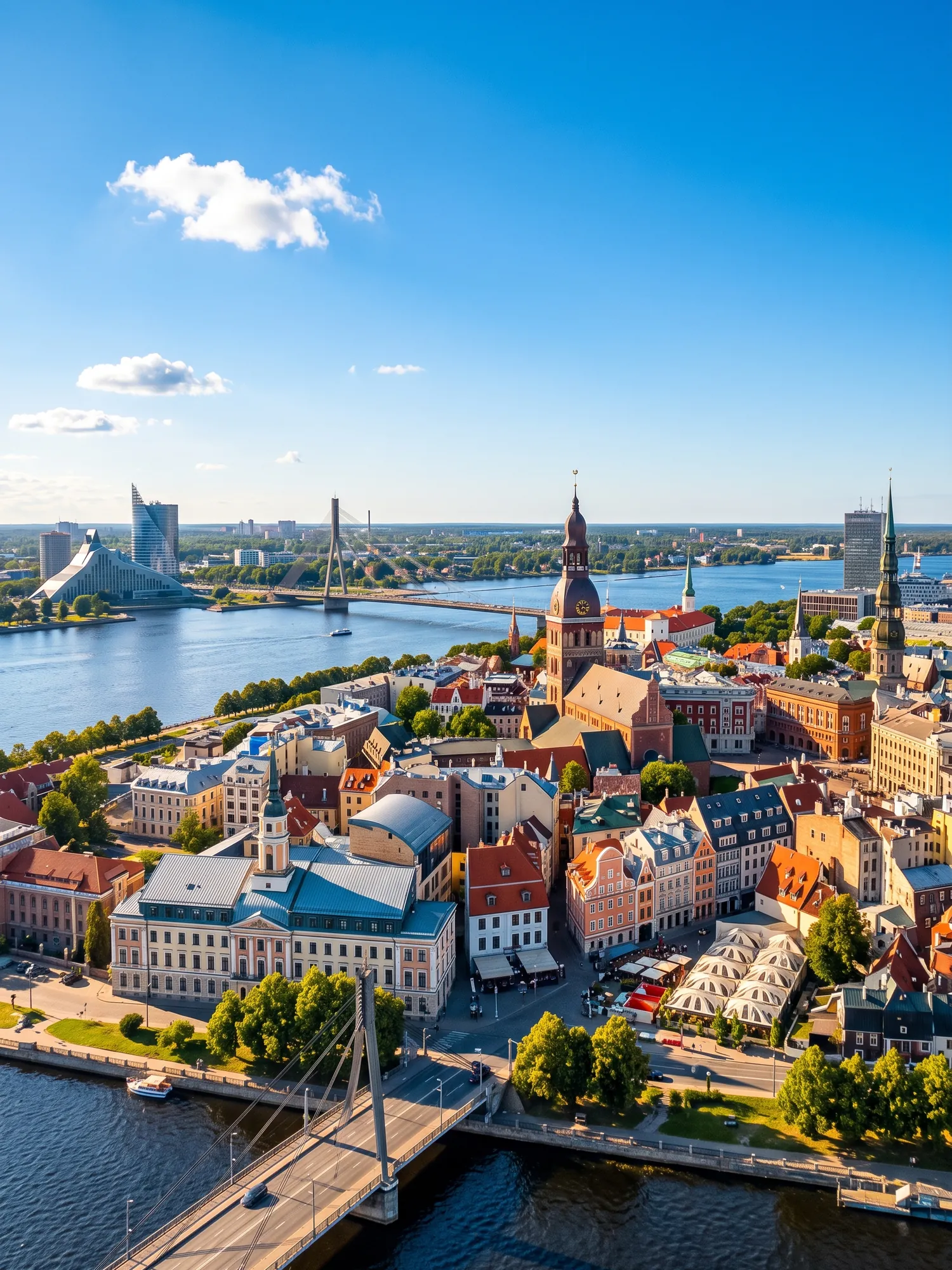 Image of Panoramic Cityscape View Of Riga In Bright Daylight