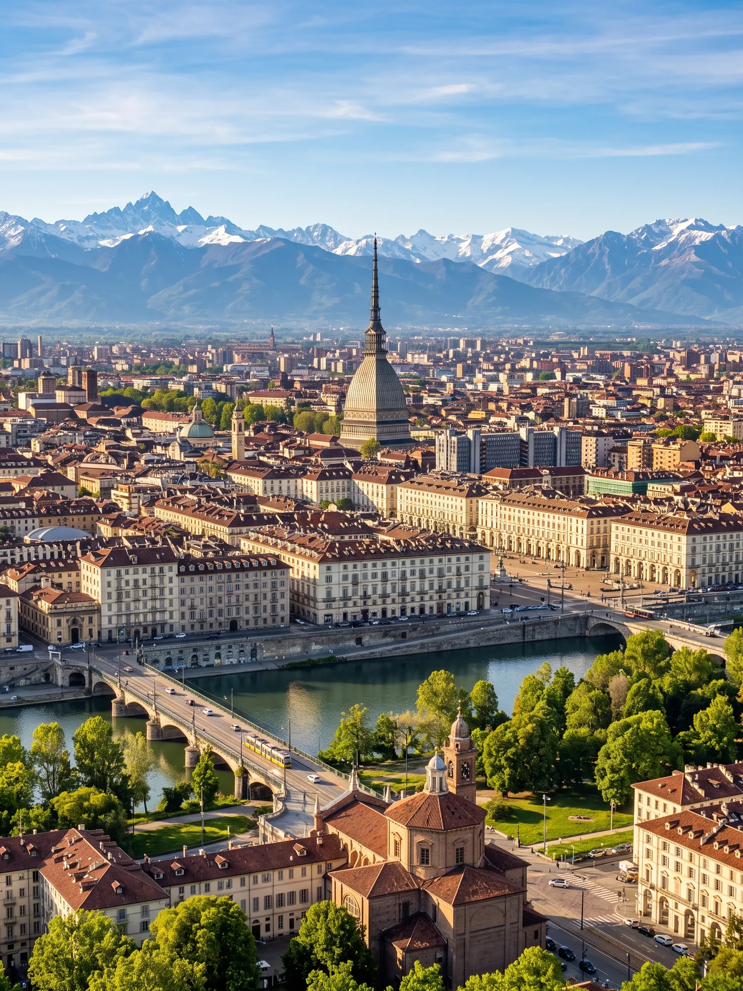Image of Panoramic Cityscape View Of Turin In Bright Daylight